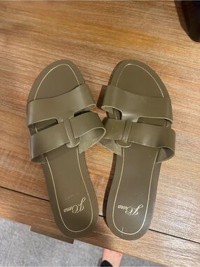 J. Crew Olive Green Double-Strap Slide Sandals